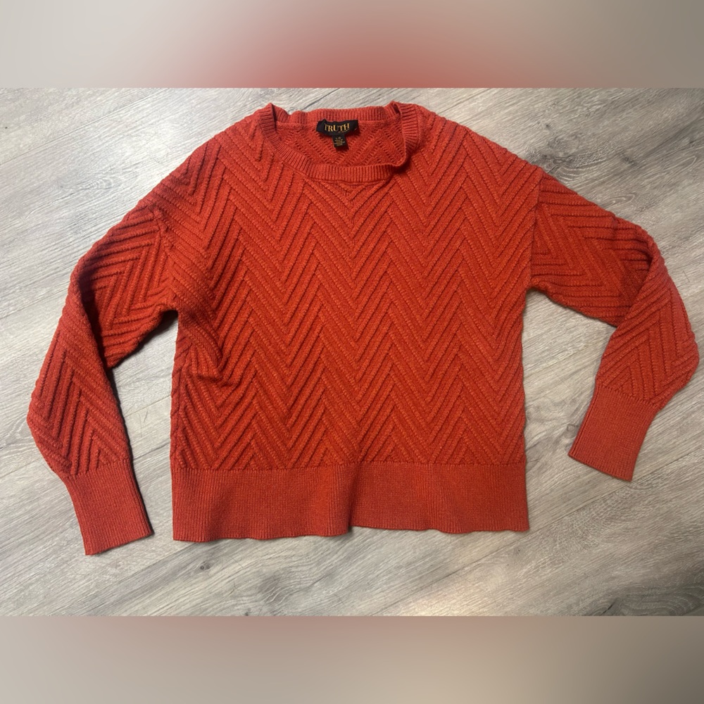 Truth Orange Crewneck Sweater with Chevron Pattern size large